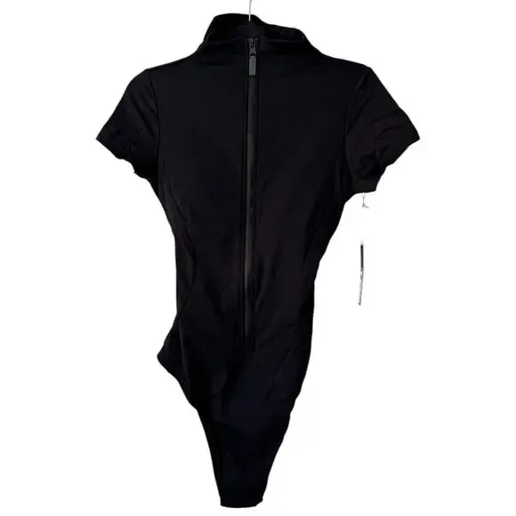 NWT TA3 Short Sleeve Surfy One Piece Corset Swimsuit Black Medium Short - Picture 4 of 11